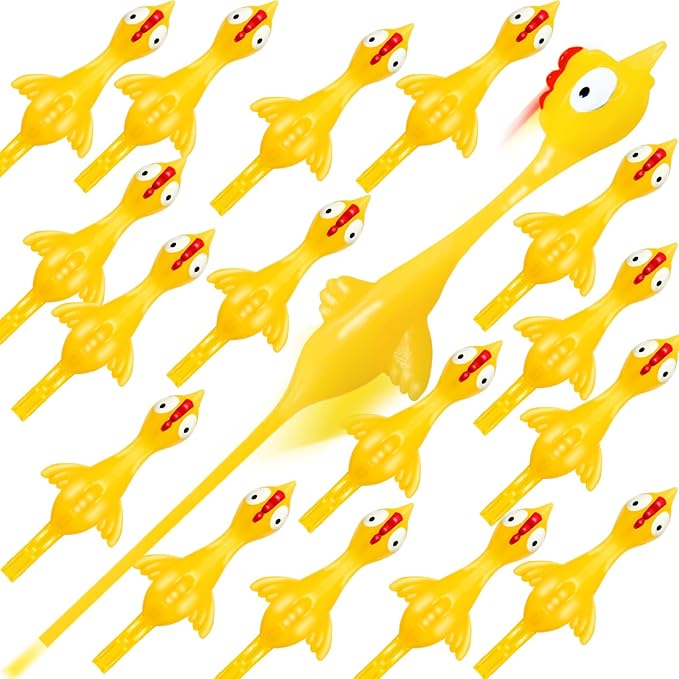 Dshengoo 16 Pack Finger Slingshot Chicken Rubber,Flying Stretchy Flick Stretchable Chickens Fingers for Gag Gift Birthday Christmas Halloween Party Favors Supplies