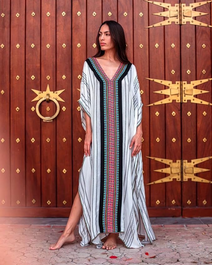 Venasha Womens Caftan Floral Print Kaftan Dress Short Sleeve Swimsuit Cover up Loungewear for Summer