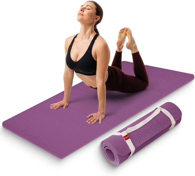 Extra Thick 12mm Exercise Mat – 74"L x 26"W Inch, Non-Slip, Joint-Friendly & Cushioned Fitness Mat for Yoga, Pilates & Floor Workouts – Durable, Supportive & Includes Feetlu Classic Strap