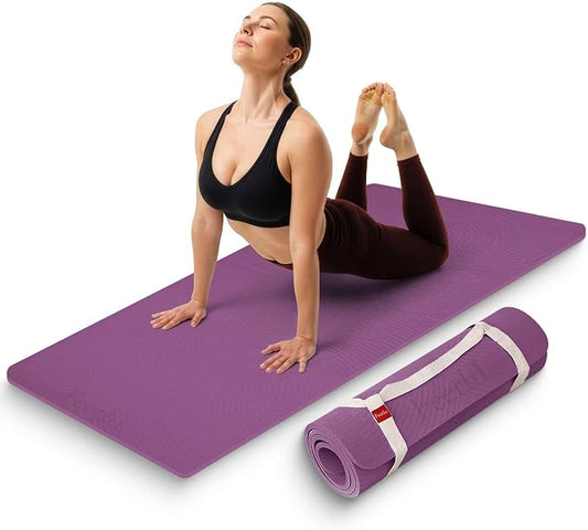 Extra Thick 12mm Exercise Mat – 74"L x 26"W Inch, Non-Slip, Joint-Friendly & Cushioned Fitness Mat for Yoga, Pilates & Floor Workouts – Durable, Supportive & Includes Feetlu Classic Strap