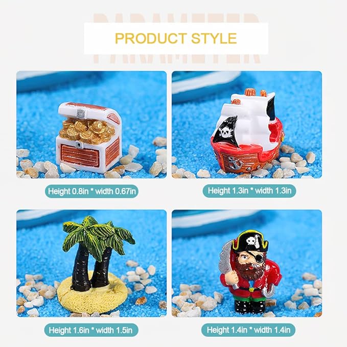 Pirate Theme Figures Miniature Play Set Mini Pirate Ship Collection Playset Cake Toppers for Fairy Garden Ornament, Landscape Scenes,Dollhosue,Party Favor