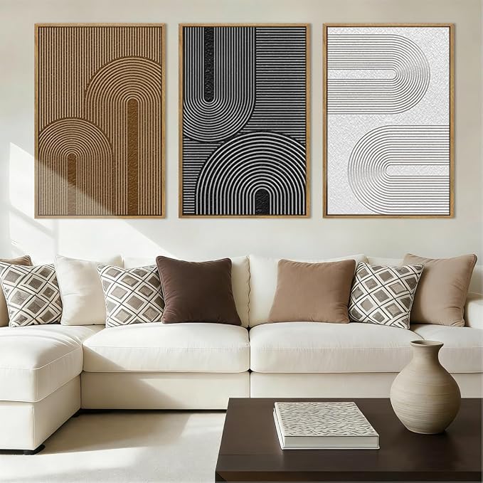 BINCUE Abstract Neutral Canvas Paintings Modern Artwork for Walls Framed for Bedroom Living Room Hallway 16x24 Inch Set of 3