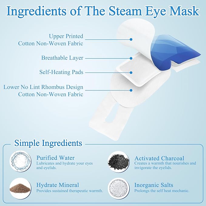 32Packs Steam Eye Mask, Heated Eye Mask for Sleeping, Warm Compress for Eyes, Self Heating Disposal Steam Mask for Home Sleep, Office, Spa, Travel Essentials Mothers Day Gifts (Unscented)