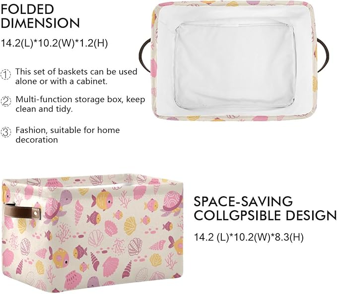 Aslsiy Storage Basket Ocean Life Turtle Nursery Bins Pink Fish Seashell Baby Box Canvas Clothes Shelf Basket Laundry Hamper 1 Pcs