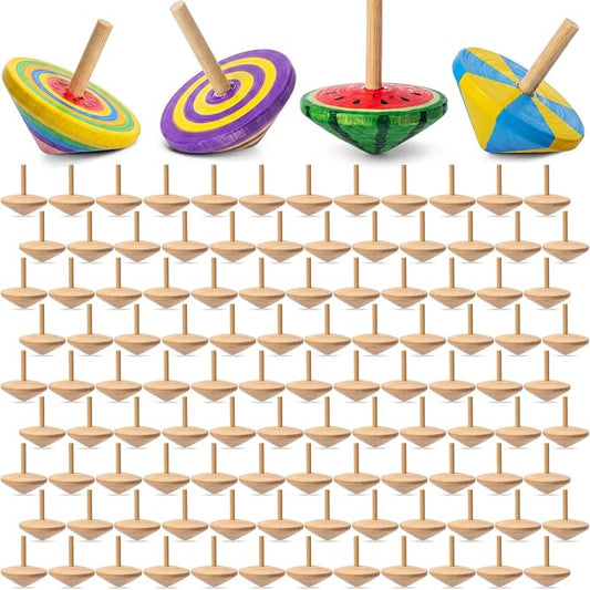 DoubleFill 100 Pcs Bulk End of Year Student Gifts, DIY Unfinished Wooden Spinning Tops for Kids End of Year Craft Kit Teacher to Student Gifts Art Supplies for Classroom Activities Party Favor