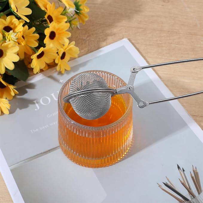 24 Pcs Reusable Tea Infuser Steeper Strainers for Loose Tea Filter Holder, Metal Stainless Steel Mesh Ball with Handle Tong Pincer Steeper for Tea Bag, Silver