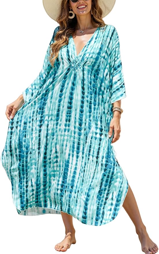Mumu Dresses for Women Plus Size, Bohemian Kaftan Beach Cover Up Long Maxi Nightgown Soft Loungewear