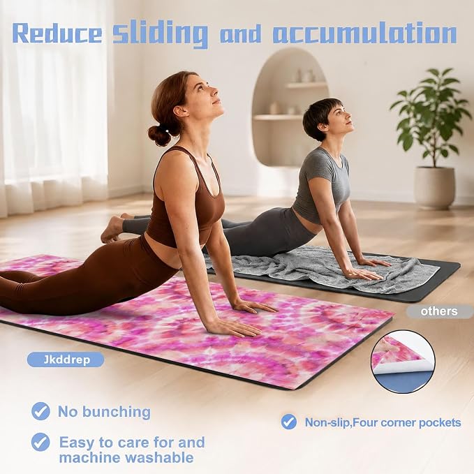 Yoga Mat Towel, Hot Yoga Non Slip with 4 Corner Pockets, 74 x 26 in | Soft Absorbent Microfiber With Four Corner Pockets, Fits Over Yoga Mats For Hot Yoga, Pilates, Gym, And Travel