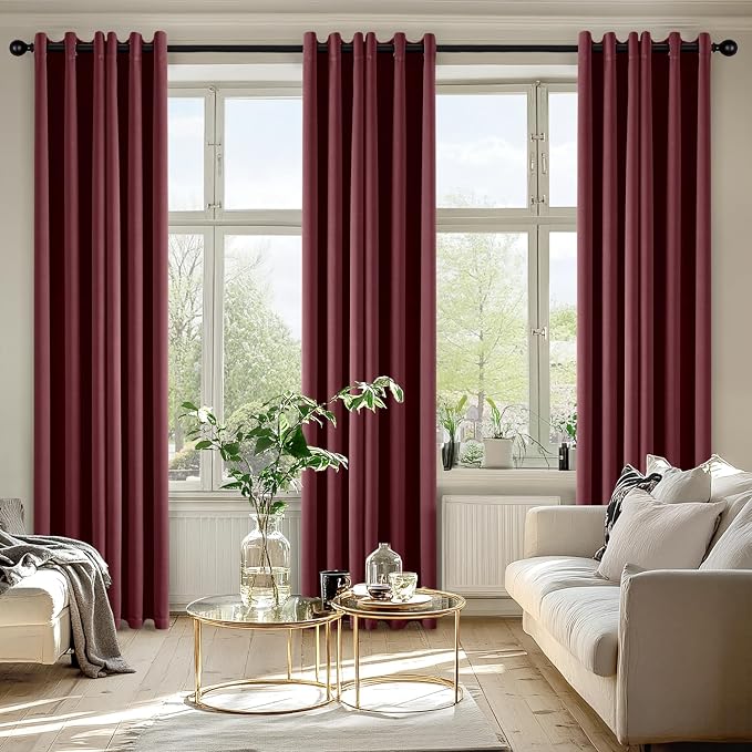 MIULEE Christmas Blackout Curtains for Bedroom 2 Panel 40"x72" Burgundy Red | Thermal Insulated, Living Room Darkening Grommet Drapes, Noise Reducing, Light Blocking Window Treatments
