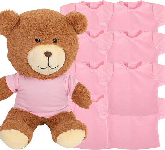 8-Pack Pink Blank T-Shirts for 17-18 Inch Bears | Thick DIY Stuffed Animal Canvas Clothes (Pink)