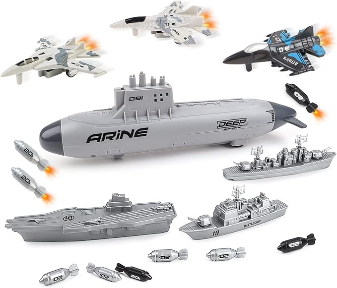 deAO Aircraft Carrier Toy Military Submarine Naval Ship Play Set with Planes Army Toy Battleship for Kids Boys Girls