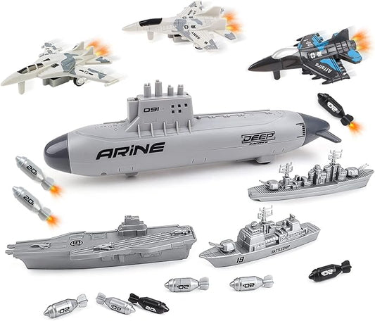 deAO Aircraft Carrier Toy Military Submarine Naval Ship Play Set with Planes Army Toy Battleship for Kids Boys Girls