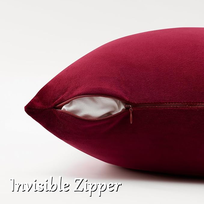 GIGIZAZA Burgundy Velvet Pillow Covers 20x20 Decorative Pillows Pack of 2 | Red Throw Pillows for Couch Sofa,280gsm Soft Textured Fabric,Modern Square Pillowcases,Luxury Cushion Covers