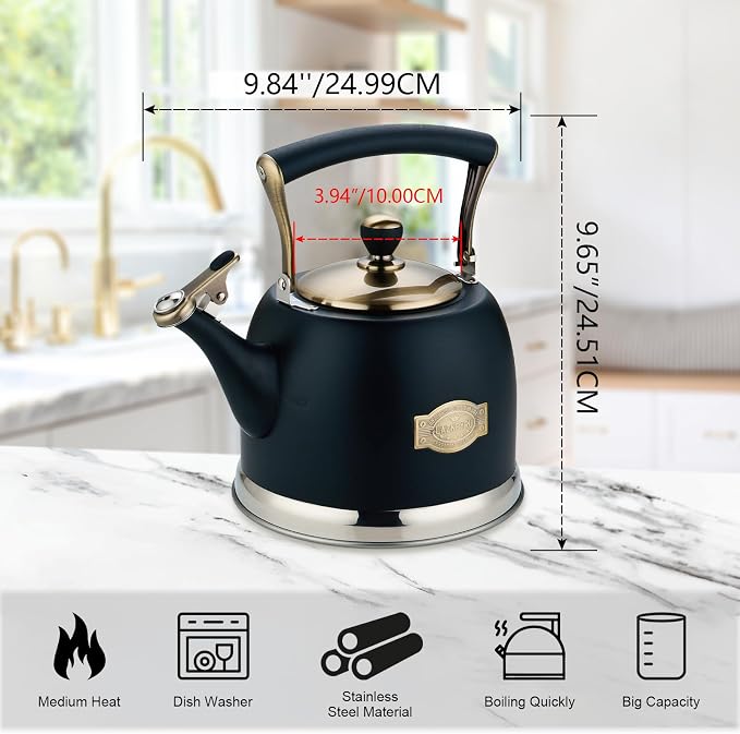 Tea Kettle Stainless Steel Teapot, Stainless Steel Teakettle for Stove Top with Heat Proof Ergonomic Handle 3.0 Quart