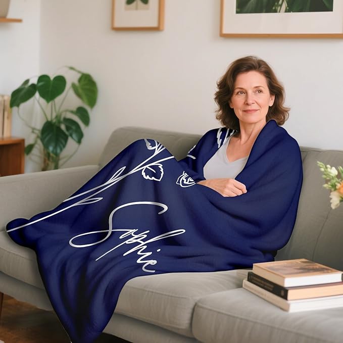 Custom Blanket Gifts for Mom, Personalized Name Blanket with Text Birth Month Flower, Personalized Gifts for Mom Grandma Women, Personalized Throw Blanket for Adults