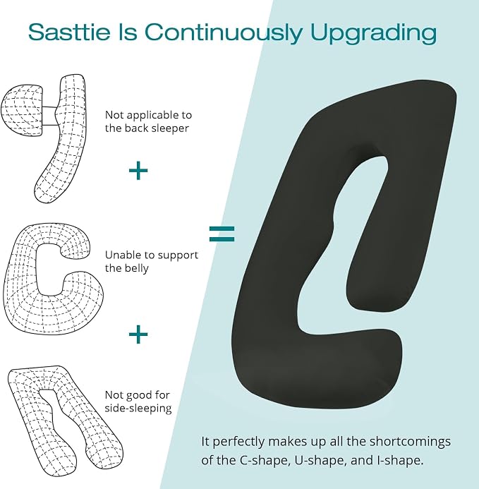 Sasttie Pregnancy Pillows for Sleeping, Jumbo U Shaped Cooling Full Body Pillow with Removable Cover, Pregnant Women Must Haves, Maternity Essential, Black