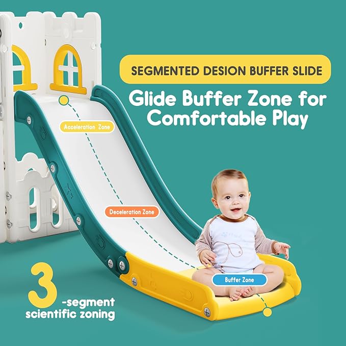 Toddler Slide for Kids with Climber Basketball Hoop, Storage Space, Telescope Kids Indoor Slide Baby Slide for Outdoor Play Upgraded Toddler Indoor Playground with Wider and Longer Slideway Upgraded