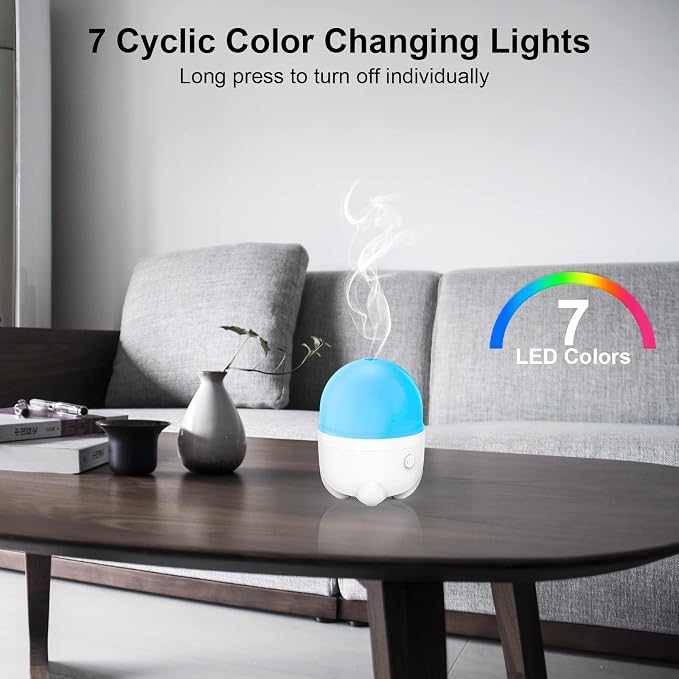 Marchred 150ML Cordless Essential Oil Diffuser, Rechargeable Battery Powered Diffuser, Small Portable Aromatherapy, 6 Hours Works with 7 LED Color Changing Lights