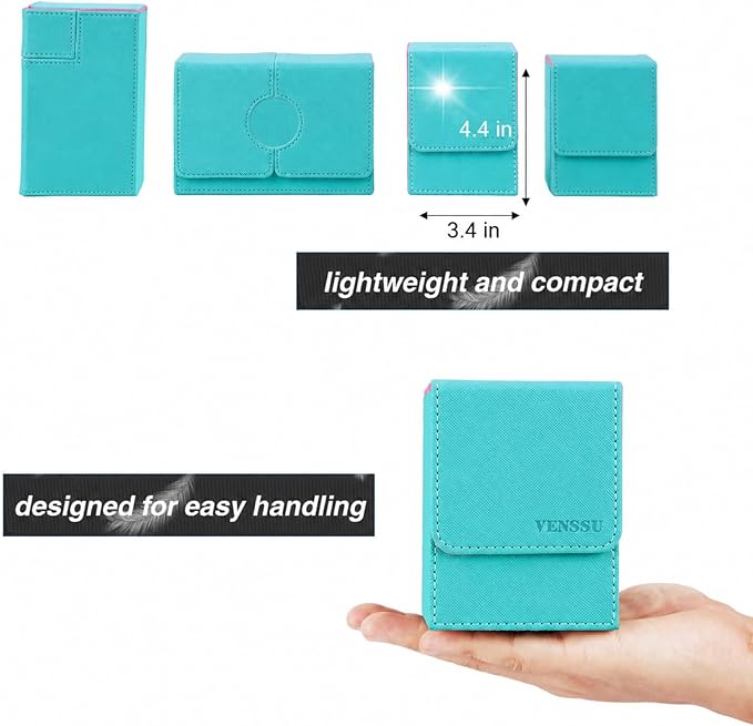 Venssu MTG Deck Box for Commander Display,Card Deck Box Fits 100 Double Sleeved Cards,TCG with 2 Dividers and 1 Toploader (Turquoise and Pink)