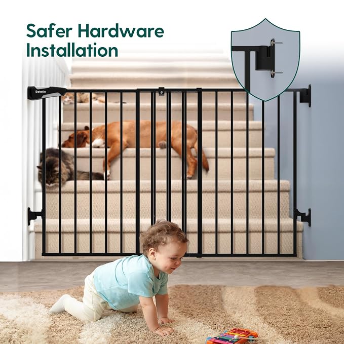 Babelio 31.5-55" No Bottom Bar Baby Gate Extra Wide, 2-in-1 Auto Close Dog Gate for The House, Stairs and Doorways, with Large Walk Thru Door, Black