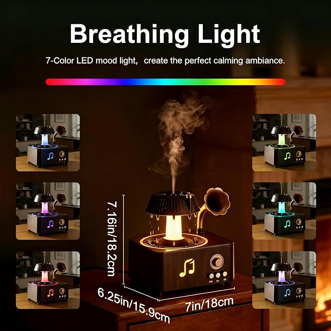 Vintage Record Player Essential Oil Diffuser 250mL Aromatherapy Diffuser with LED Light & Fragrance Diffusion, Quiet Humidifier for Home Bedroom Office Yoga, Retro Decor Air Freshener Machine