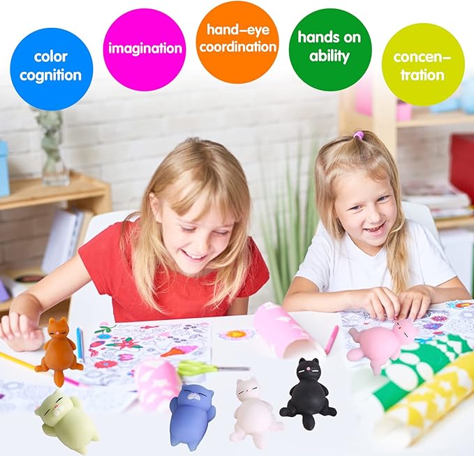 16pcs Mochi Squishy Toys Set, Mini Kawaii Animals Squishies Pack Fidget Toys for Kids - Cat Party Favors, Fidget Toys Packs, Birthday Gifts for Boys & Girls
