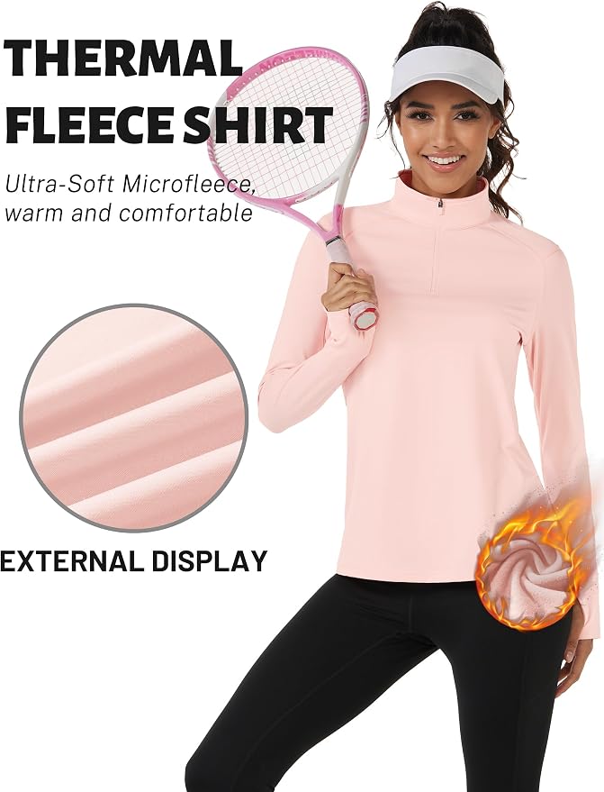 TACVASEN Women's Quarter Zip Sweatshirt Fleece Long Sleeve Workout Pullover | Lightweight Breathable Thermal Fabric,Mock Neck Design,Athletic Tops,Ideal for Gym Running Activities