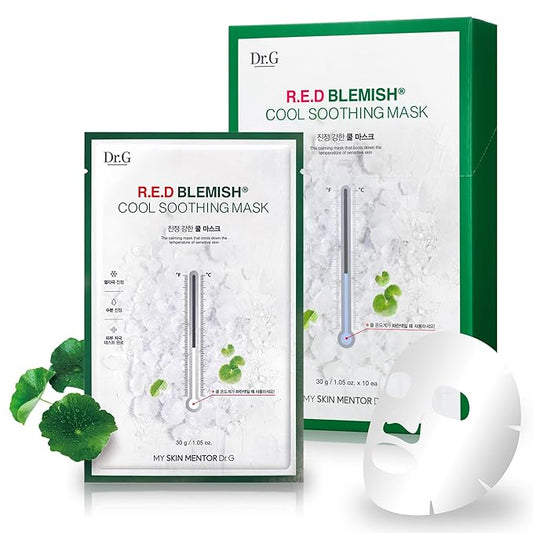 Dr.G Red Blemish Daily Cool Soothing Korean Face Mask - Deep Hydration for Irritated, Sensitive Skin - Face Masks Skincare Korean, Korean Sheet Mask, Korean Skin Care Mask, K Beauty - Pack of 10