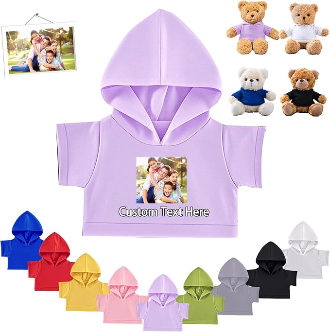 Personalized Teddy Bear Clothes with Photo Text, Custom Stuffed Animal Clothes Fit 8-16inch Stuffed Bear Clothing, Personalized Doll Clothing Make Your Own Plush Doll Shirt