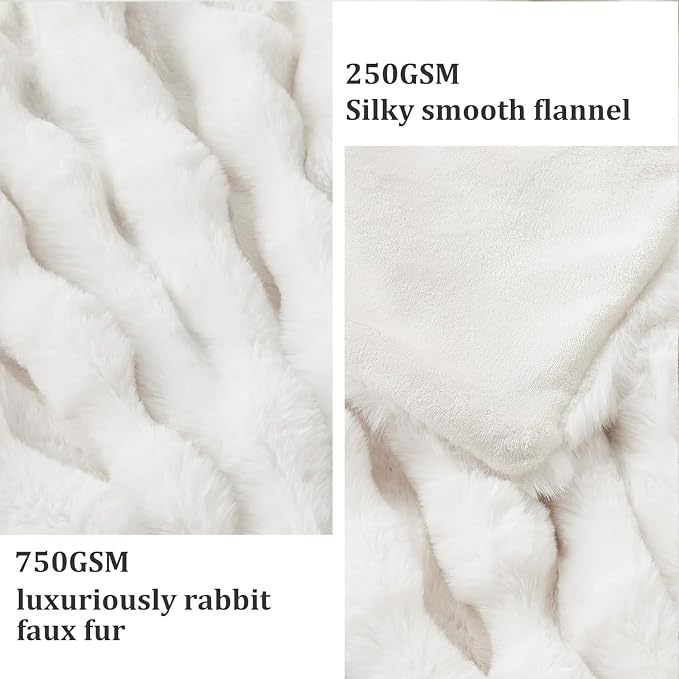 Faux Fur Queen Blanket for Couch, 1000 GSM Cozy Fuzzy Fluffy Soft Plush Thick Bubble Sherpa Blanket for Sofa Bedroom Living Room, Mothers Day Birthday Gifts for Women Home Decor