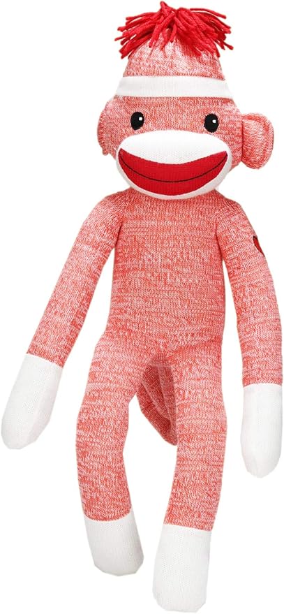 Plushland Adorable Orange Sock Monkey, The Original Traditional Hand Knitted Stuffed Animal Toy Gift-for Kids, Babies, Teens, Girls & Boys Baby Doll Present Puppet 20"
