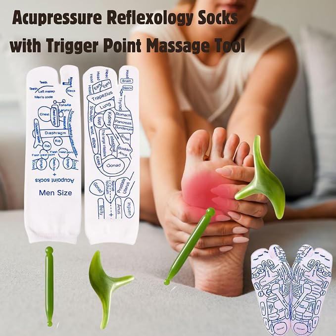Reflexology Socks with Gloves Tools Set, Foot Massager Socks with 2pc Massage Tool, Trigger Point Massage Tool, Suitable for Men