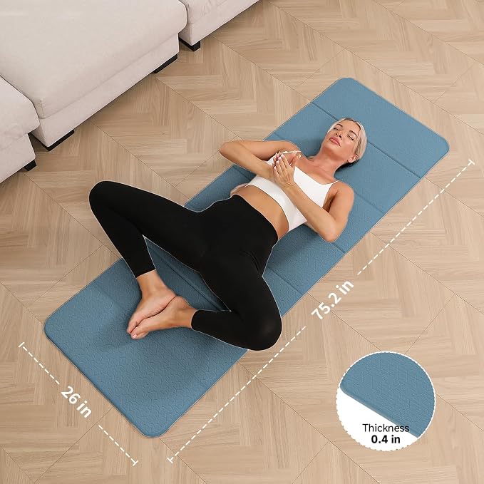 PAIDU Foldable Yoga Mat - 10mm Extra Thick, 75"26" Non-Slip Exercise Fitness Mat | SGS Eco-Certified, Portable for Yoga/Pilates/Studio/Home Workout