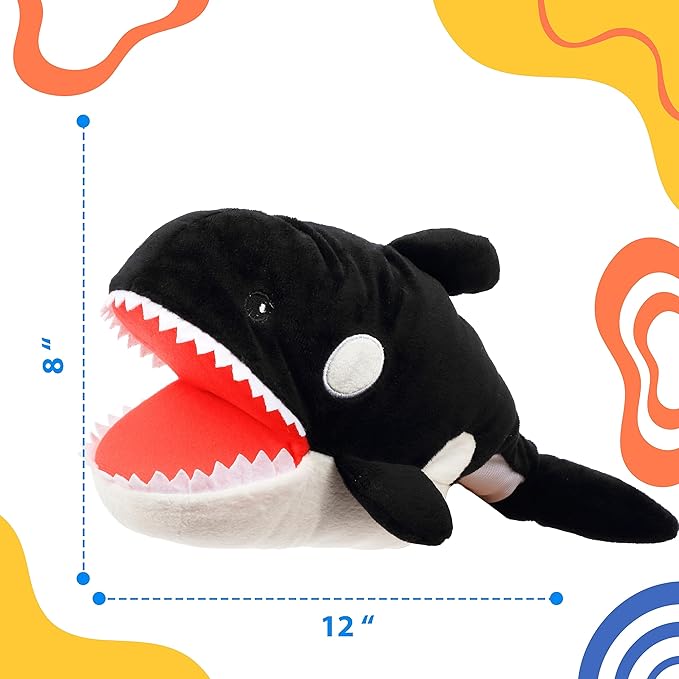 Cuteoy Plush Whale Hand Puppet Stuffed Animal Toy Open Movable Mouth Creative Role Play Storytelling Plushies Gifts for Kids Toddlers Birthday Christmas