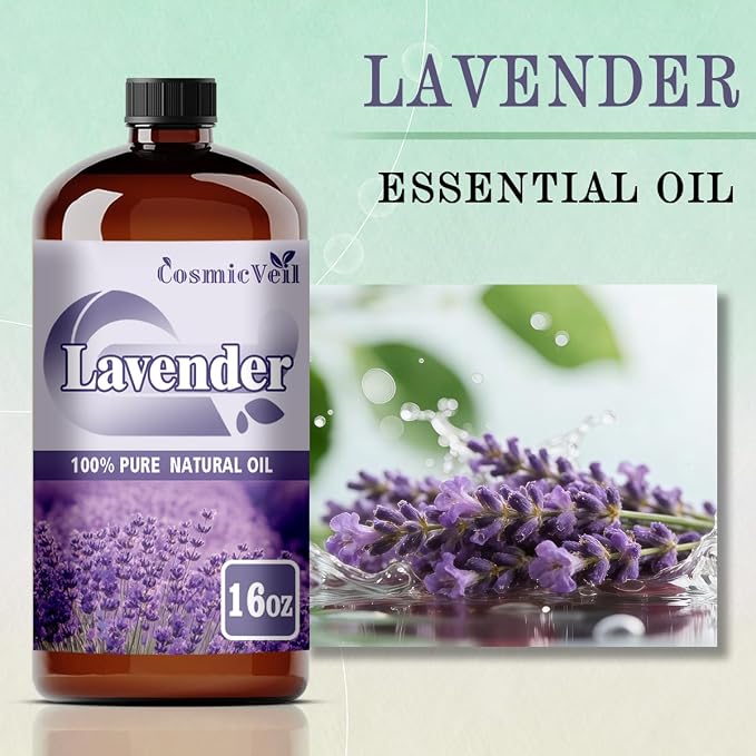 Lavender Essential Oil Lavender Oil for Aroma Diffuser,Humidifier,Home Fragrance,Cleaning,Body Care,Massage,Yoga,DIY Candle,DIY Soap CosmicVeil（Lavender，16 Fl Oz (Pack of 1)）
