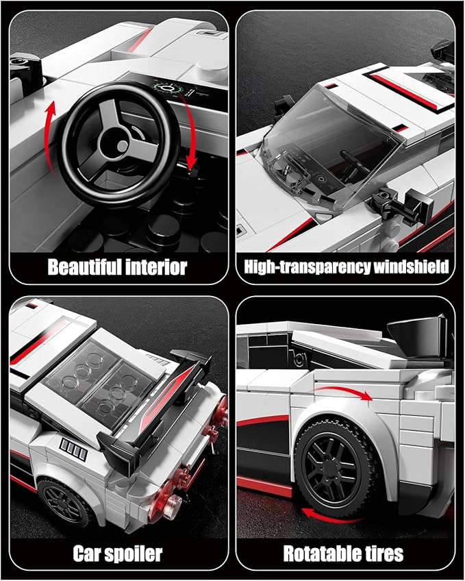 TYCOLE Super Sports Car Building Block Set with Display Case, Speed Race Cars Building Toys, Collectible Model Cars Kits Gift for Boys Girls Adults Technic Car Lovers Kids 6+ (317PCS)