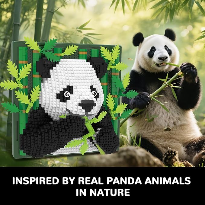 Panda Animal 3D Wall Art Micro Mini Building Blocks Set, Unique Home Wall Decor or Table Display, No Compatible with Lego Set, Ideal Gift Toy for Adults Boys Girls (1142 PCS)