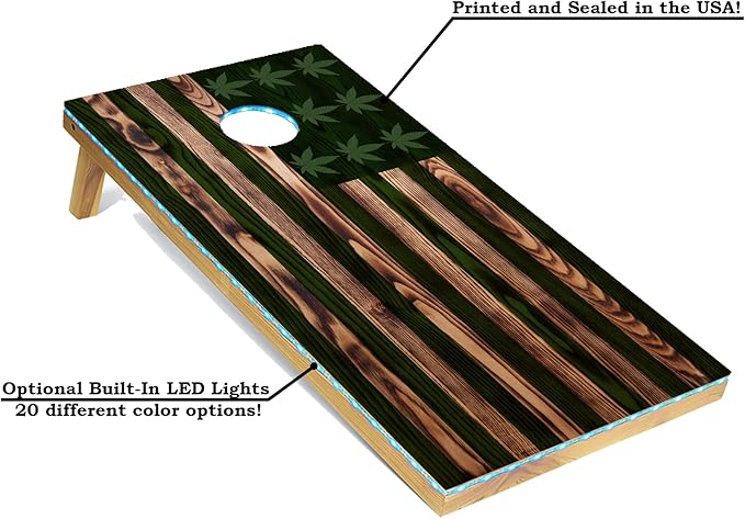 Tailgating Pros American Themed Lightweight Corn Hole Board Set w/Multicolored LED Rings, Bean, Bags, and Carrying Case - 4'x2' Cornhole Toss