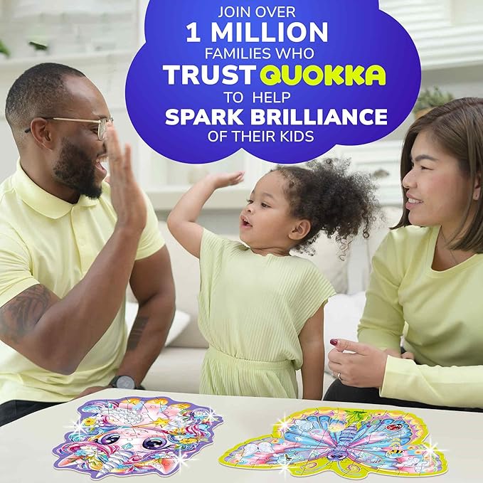 QUOKKA Shimmery Puzzles for Kids Ages 4-6 – 48 Piece Shaped Jigsaw Puzzles for Toddlers 3-5 – 4-Pack Princess, Mermaid, Butterfly & Unicorn Children's Game Ages 4-8 – Unique Gift Toy for Preschoolers