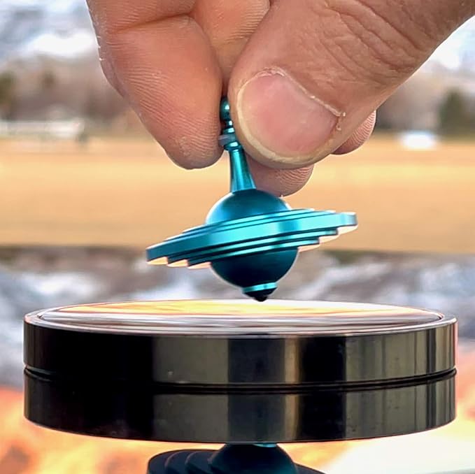UFO Tops Cussac - Metal Spinning Fidget Toy Top - Inspired by The Documented 1967 UFO Sighting in Cussac, France (Sulfur Blue)