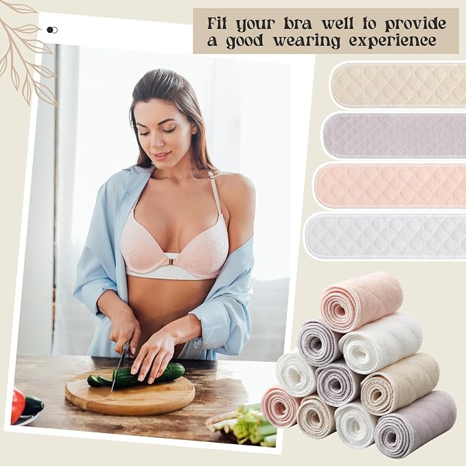 Toulite 10 Pcs Reusable Bra Liners for Sweat, 3 Layer Bra Sweat Pads, Soft Cotton Outer Layer with Polyester Fiber Core