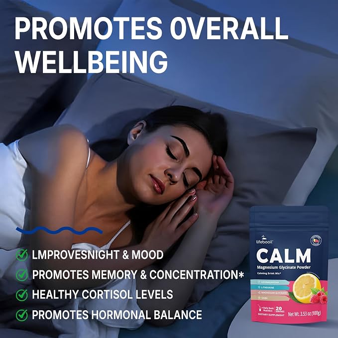 Calm Magnesium Powder, Calm Drink Mix with Magnesium Glycinate, Ashwagandha, Prebiotics, GABA, Vitamin D, L-Theanine, Sugar-Free Calm Support for Sleep, Stress & Relaxation | 20 Servings