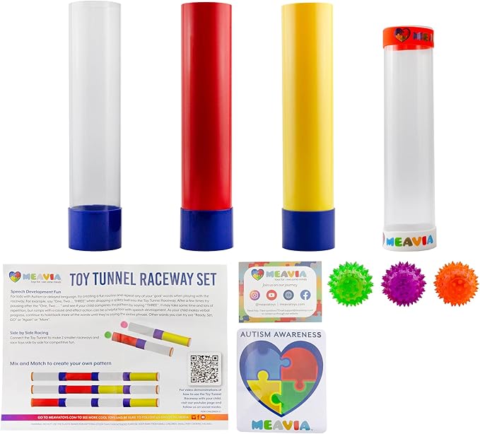 Toy Tunnel Ball Drop Race Track Set (7-Piece Set); Toy Car/Ball Ramp Play Set STEM Toy