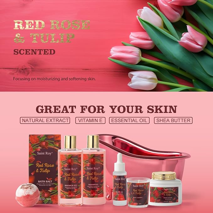 Gifts for Women, Birthday Gift Basket, Rose Bath and Body Gift Basket Set | Spa Gift Basket Gifts, spa kit Gifts for Her Mothers Day Bath & Body Set, Self Care Pamper Kit, Self-care baskets Mother Gift