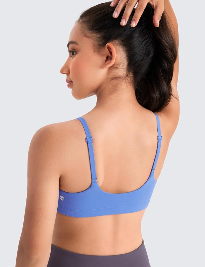 CRZ YOGA Girls Butterluxe Adjustable Spaghetti Strap Sports Bra - Yoga Athletic Casual Scoop Neck Crop Padded Kids Teen