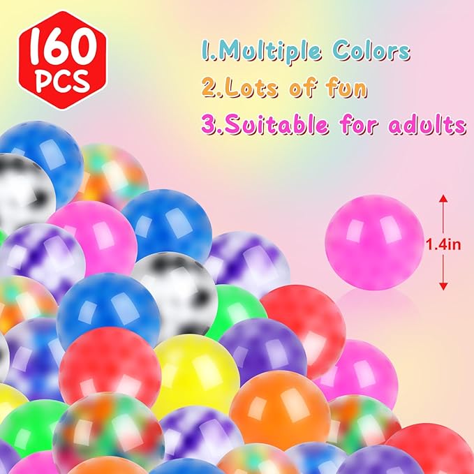 160 Pack Stress Balls for Adults, Bulk Squishy Ball, Stress Balls Set, Anti-Anxiety and Fidget Balls to Relax, Prize Box, Party Favors, Birthday Gifts, Goodie Bag Stuffers