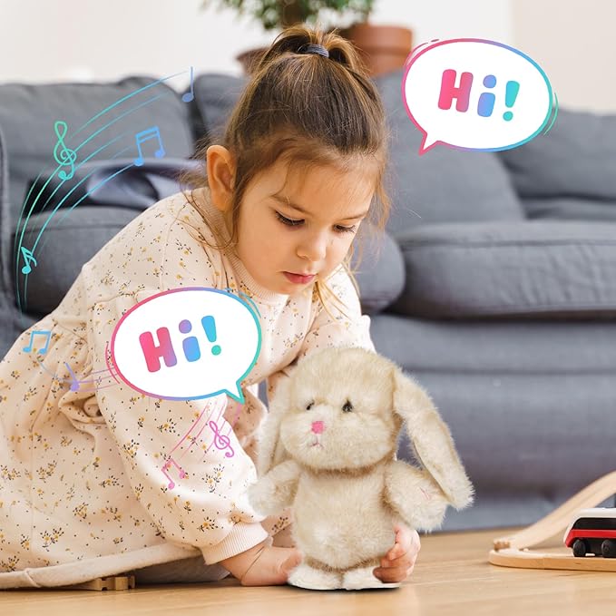 Easfan Talking Bunny Repeats What You Say Walking Singing Stuffed Animal Interactive Plush Toy Funny Animated Toy Speaking for Kids Toddlers Easter Birthday Gift,9''