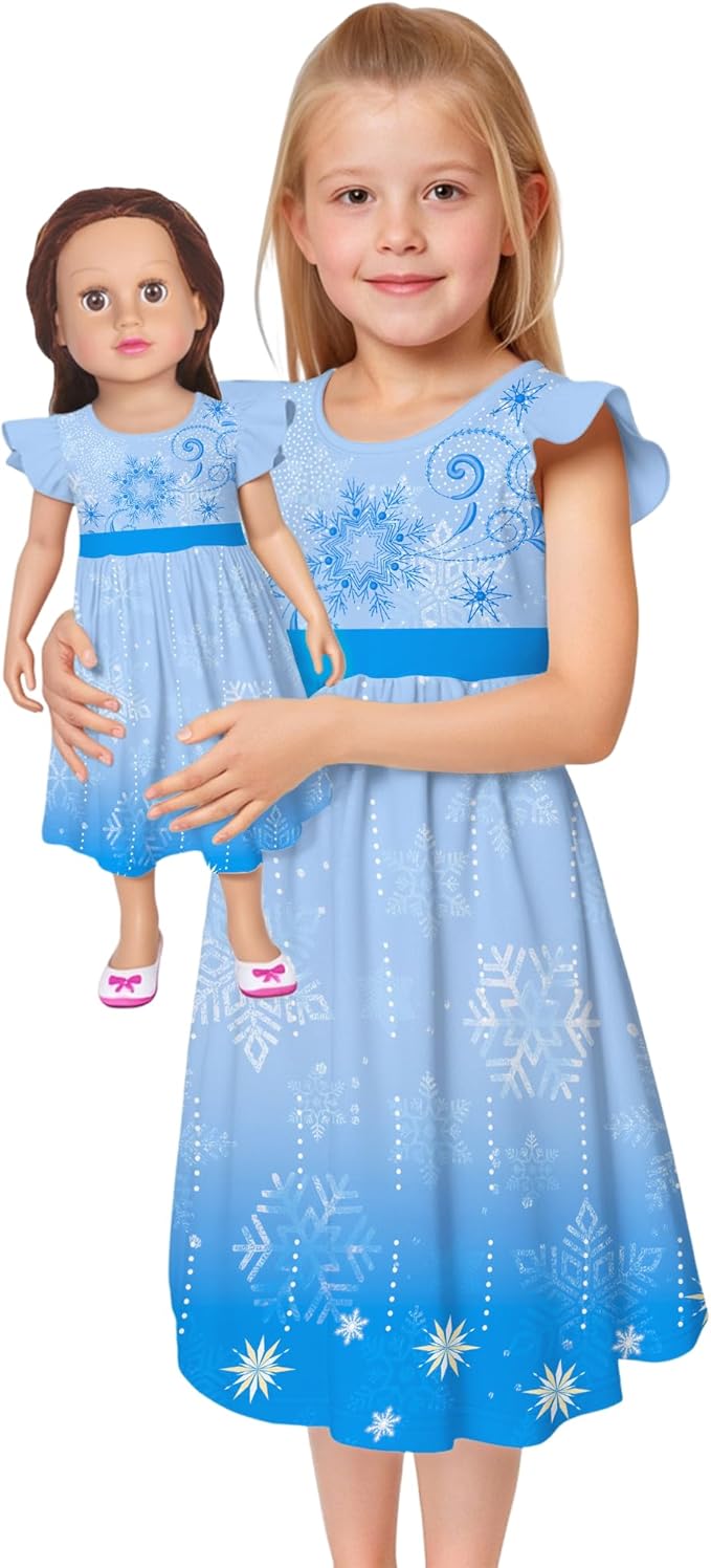 LQSZ Doll and Girl Matching Princess Dress Outfits for Girls and 18" Matching Doll and Girl Clothes