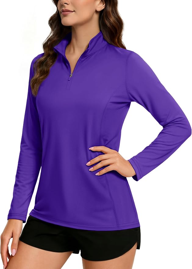 TACVASEN Women's Quarter Zip Pullover Golf Shirts UPF 50+ Long Sleeve Sun Shirts UV Protection Workout Tops