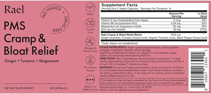 Rael Bundle - Organic Cotton Cover Panty Liners (Regular, 44 Count) & PMS Supplement for Women (28 Capsules)